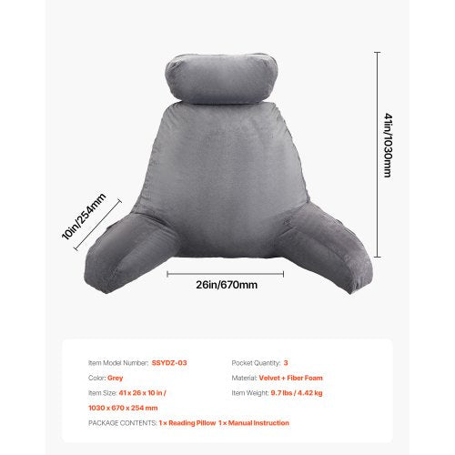 Reading Pillow Large Bed Pillow with Removable Headrest Back Pillow with 3