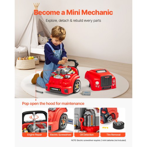 Engine Toy 60 Pieces Kids Mechanic Car Repair Set with Removable Parts