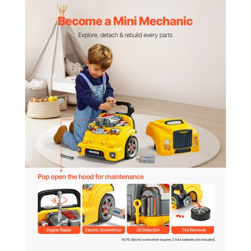 Engine Toy 60 Pieces Kids Mechanic Car Repair Set with Removable Parts