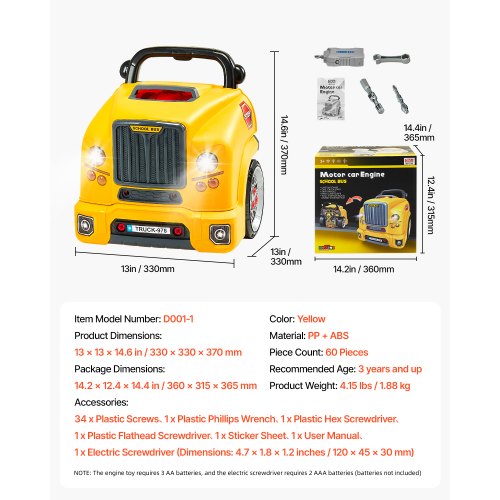 Engine Toy 60 Pieces Kids Mechanic Car Repair Set with Removable Parts