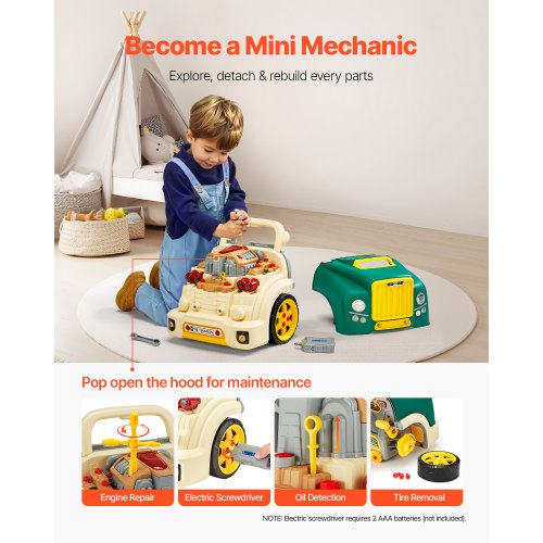 Engine Toy 60 Pieces Kids Mechanic Car Repair Set with Removable Parts