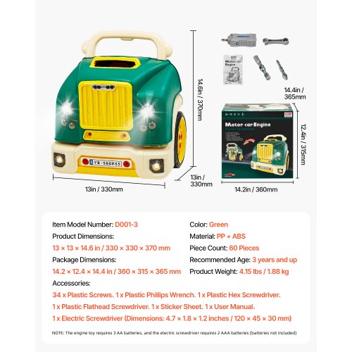 Engine Toy 60 Pieces Kids Mechanic Car Repair Set with Removable Parts