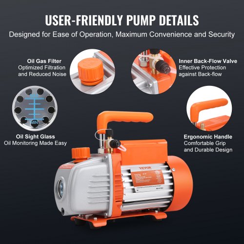 14 HP 4 CFM AC Vacuum Pump and Gauge Set Single Stage Rotary Vane HVAC Air