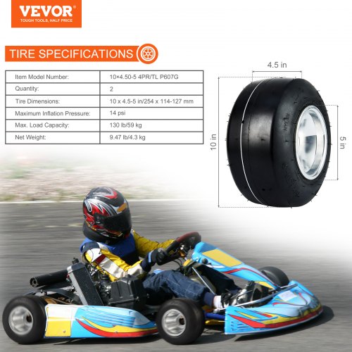 Go Kart Tires and Rims 10x455 Go Kart Wheels 2Pack Front Wheels