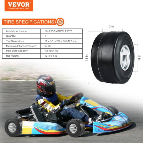 Go Kart Tires and Rims 11x65 Go Kart Wheels 2Pack Rear Wheels Aluminum
