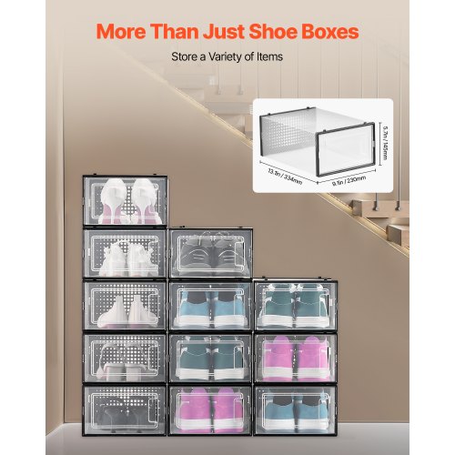 Shoe Storage Boxes 12 Pack Stackable Shoe Boxes Storage Organizers Fit up to US 1