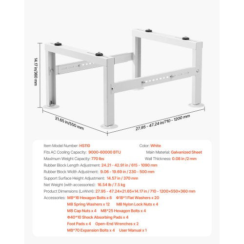 Mini Split Ground Stand Adjustable AntiVibration Mini Split Stand for 900060000