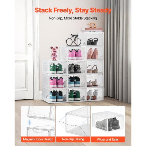 Shoe Storage Boxes 12 Pack Clear Stackable Shoe Boxes Storage Organizers