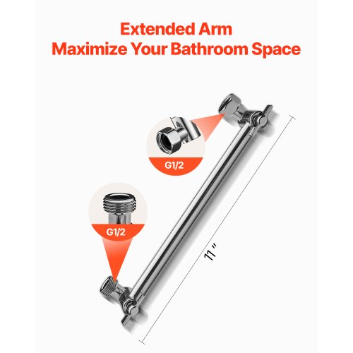 Shower Head Extension Arm 11 Inches Brass Shower Arm Extender with Flexible