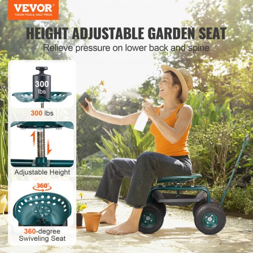 Garden Cart Rolling Workseat with Wheels Gardening Stool for Planting 360
