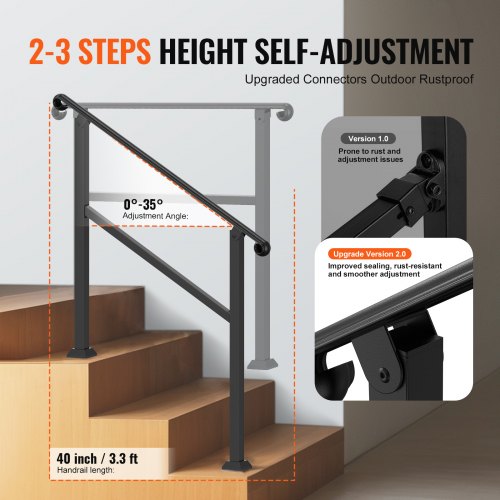 23 Step Handrails for Outdoor Steps for Seniors Porch Deck Post – 600 MM