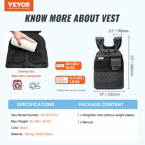 Weighted Vest 40lb Weight Vest Adjustable Body Weight Jacket for Men