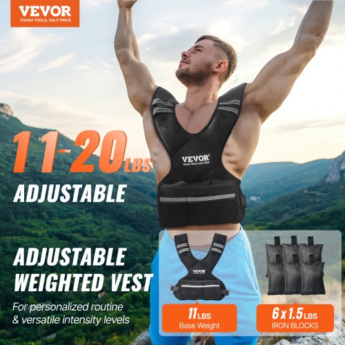 Adjustable Weighted Vest 11-20lb Weight Vest with 6 Ironsand Weights