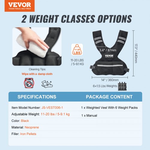 Adjustable Weighted Vest 11-20lb Weight Vest with 6 Ironsand Weights
