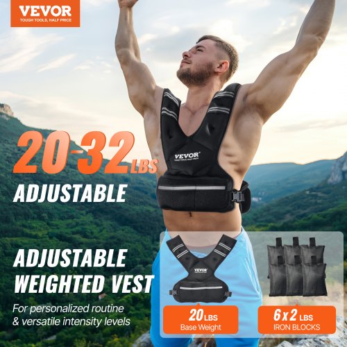 Adjustable Weighted Vest 20-32lb Weight Vest with 6 Ironsand Weights