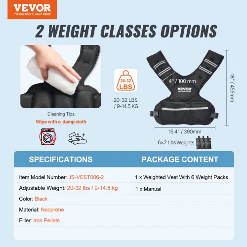 Adjustable Weighted Vest 20-32lb Weight Vest with 6 Ironsand Weights