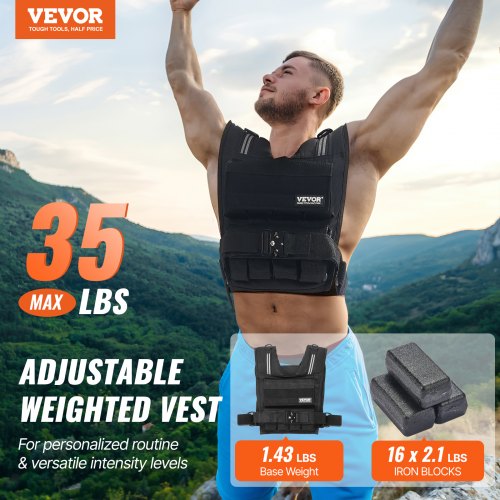 Adjustable Weighted Vest 35lb Weight Vest with Iron Weights Shoulder Pad