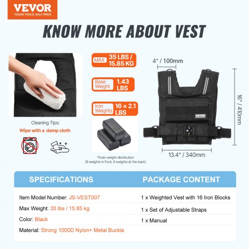Adjustable Weighted Vest 35lb Weight Vest with Iron Weights Shoulder Pad