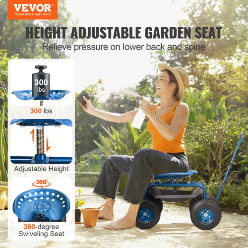 Garden Cart Rolling Workseat with Wheels Gardening Stool for Planting 360