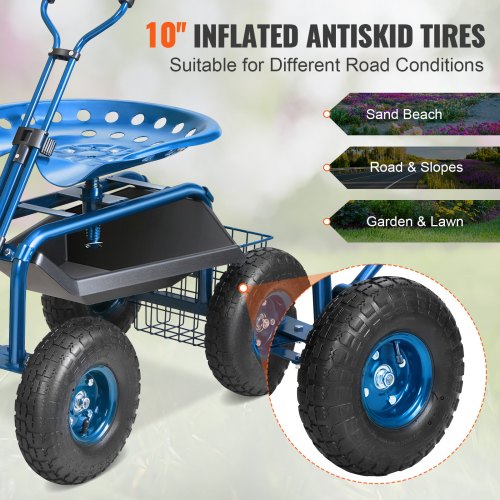 Garden Cart Rolling Workseat with Wheels Gardening Stool for Planting 360