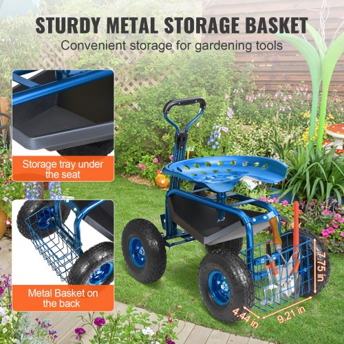 Garden Cart Rolling Workseat with Wheels Gardening Stool for Planting 360