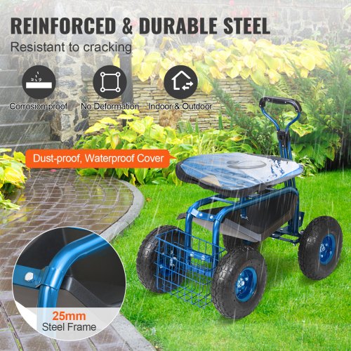 Garden Cart Rolling Workseat with Wheels Gardening Stool for Planting 360