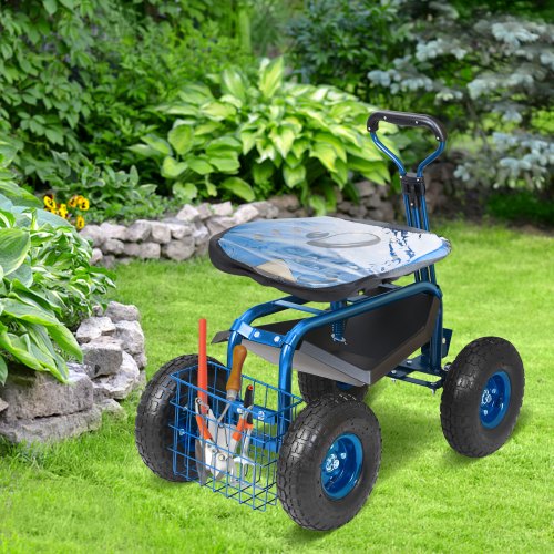 Garden Cart Rolling Workseat with Wheels Gardening Stool for Planting 360
