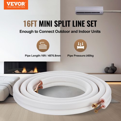 16FT Mini Split Line Set 14 12 OD Copper Pipes Tubing and TripleLayer Insulation