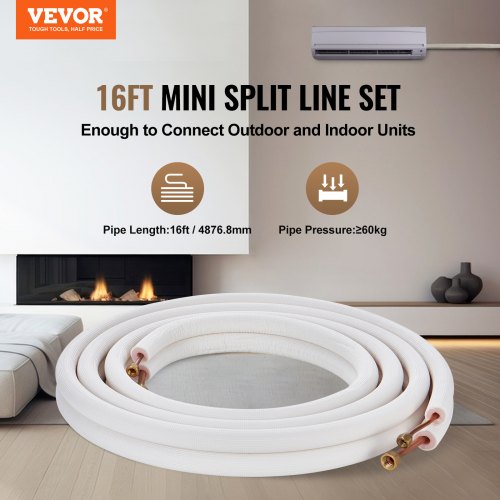 16FT Mini Split Line Set 14 38 OD Copper Pipes Tubing and TripleLayer Insulation