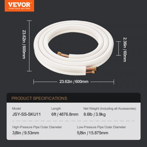 16FT Mini Split Line Set 38 58 OD Copper Pipes Tubing and TripleLayer Insulation