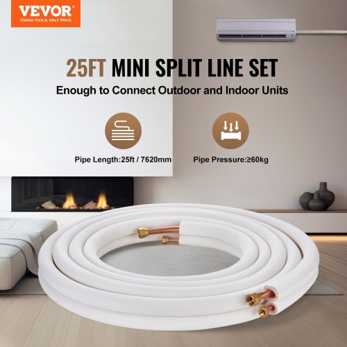 25FT Mini Split Line Set 38 58 OD Copper Pipes Tubing and TripleLayer Insulation