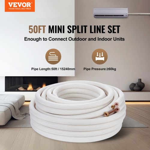 50FT Mini Split Line Set 14 38 OD Copper Pipes Tubing and TripleLayer Insulation