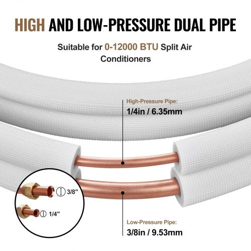 50FT Mini Split Line Set 14 38 OD Copper Pipes Tubing and TripleLayer Insulation