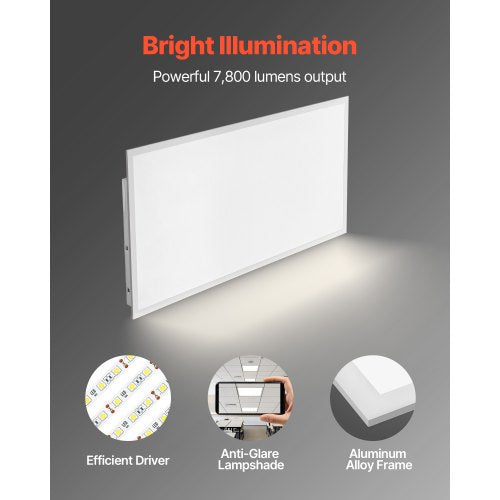 2x4 FT LED Flat Panel Light 7800 LM Flush Mount LED Drop Ceiling Lighting 1