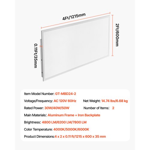 2x4 FT LED Flat Panel Light 7800 LM Flush Mount LED Drop Ceiling Lighting 1