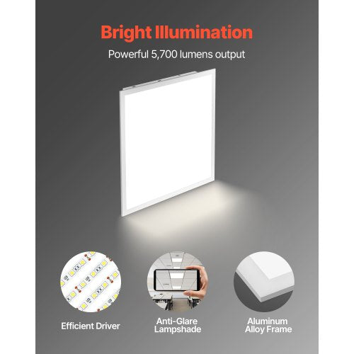 2x2 FT LED Flat Panel Light 5700 LM Flush Mount LED Drop Ceiling Lighting