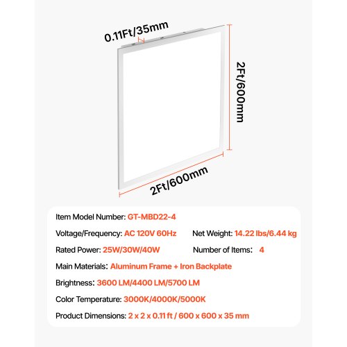 2x2 FT LED Flat Panel Light 5700 LM Flush Mount LED Drop Ceiling Lighting