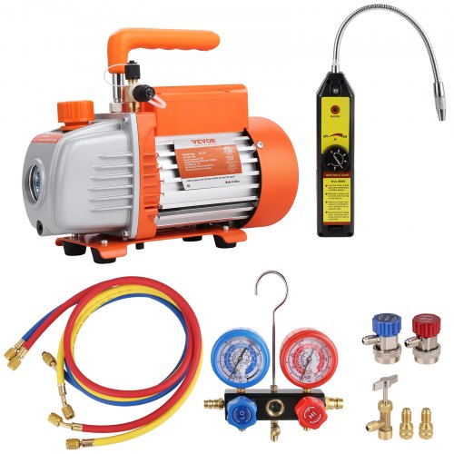 14 HP 45 CFM AC Vacuum Pump and Gauge Set Single Stage Rotary Vane HVAC