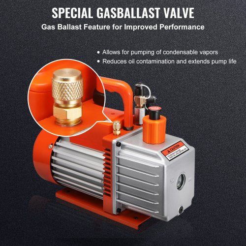 12 HP 2 Stage Rotary Vane Vacuum Pump 5 CFM 115V Air Conditioning Vacuum