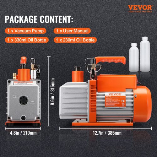 12 HP 2 Stage Rotary Vane Vacuum Pump 5 CFM 115V Air Conditioning Vacuum