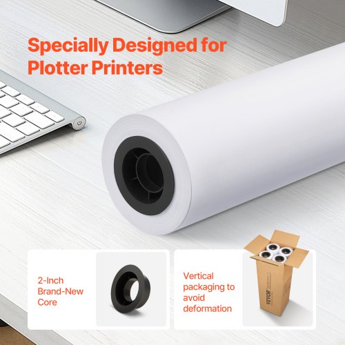 Wide Format Paper 24 in x 150 ft Plotter Paper 4 Rolls CAD Bond Rolls with 2