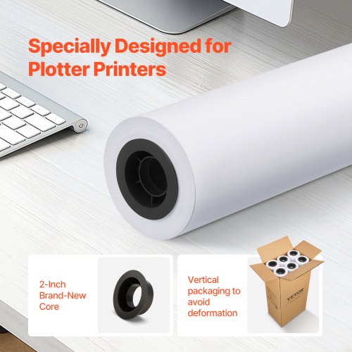 Wide Format Paper 24 in x 150 ft Plotter Paper 6 Rolls CAD Bond Rolls with 2