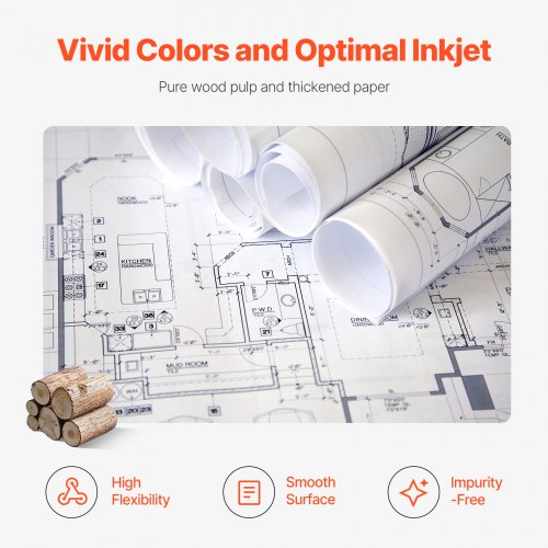 Wide Format Paper 24 in x 150 ft Plotter Paper 6 Rolls CAD Bond Rolls with 2