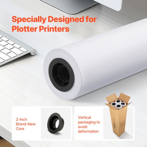 Wide Format Paper 36 in x 150 ft Plotter Paper 4 Rolls CAD Bond Rolls with 2