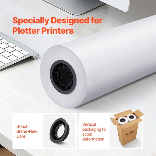 Wide Format Paper 24 in x 500 ft Plotter Paper 2 Rolls CAD Bond Rolls with 3