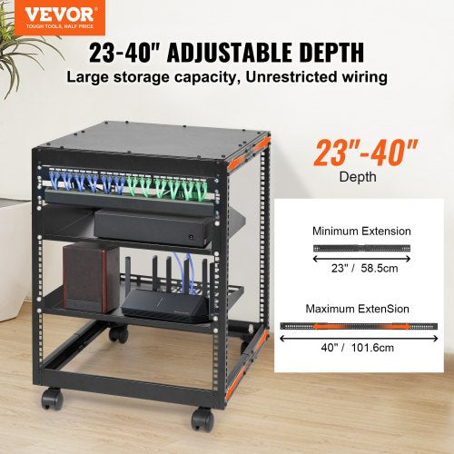 12U Open Frame Server Rack 2340 in Adjustable Depth Free Standing or Wall