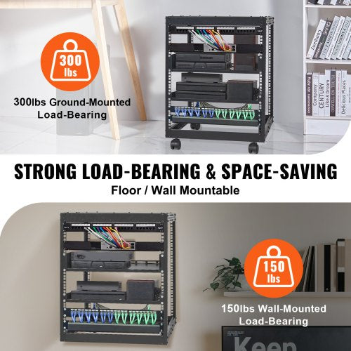 12U Open Frame Server Rack 2340 in Adjustable Depth Free Standing or Wall