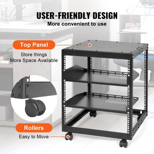 12U Open Frame Server Rack 2340 in Adjustable Depth Free Standing or Wall