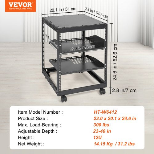 12U Open Frame Server Rack 2340 in Adjustable Depth Free Standing or Wall