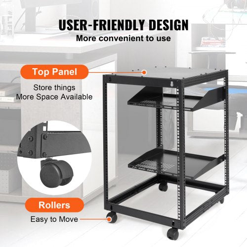 15U Open Frame Server Rack 2340 in Adjustable Depth Free Standing or Wall